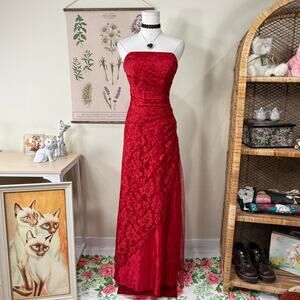 90s Y2k Glitter Floral Mesh Strapless Formal Dress Romantic Goth Sexy Glam XS